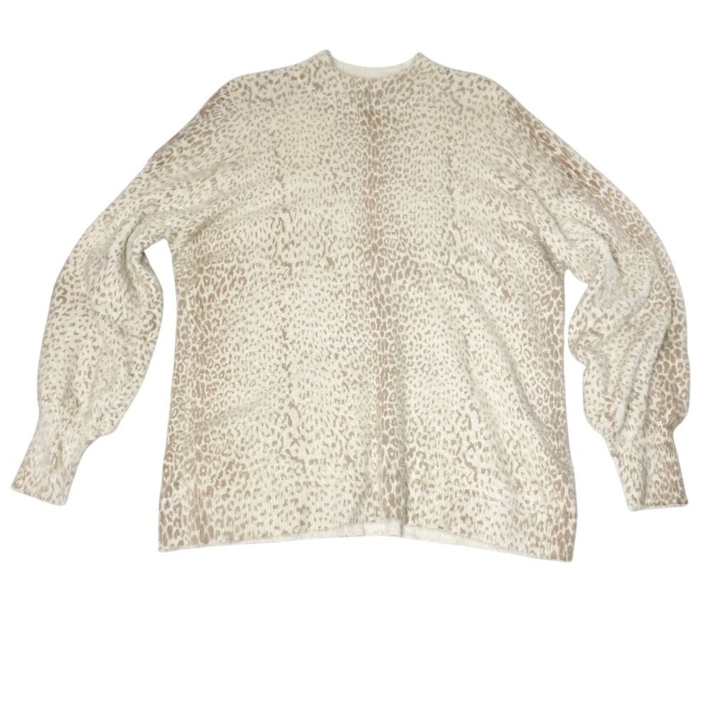 CHICO'S Beige Leopard Animal Mock Neck Sweater Plush Pullover Women’s Size 3 XL